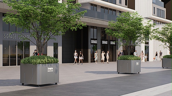 商业街区店铺休闲区树围花箱