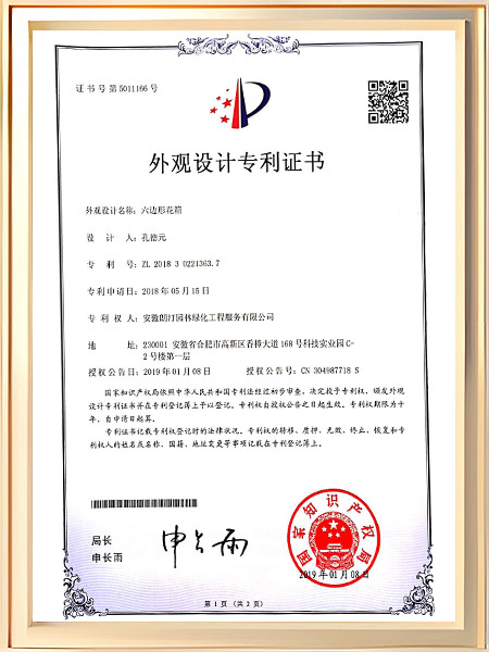 六边形花箱专利证书