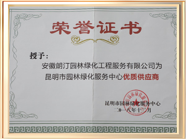 优质供应商荣誉证书